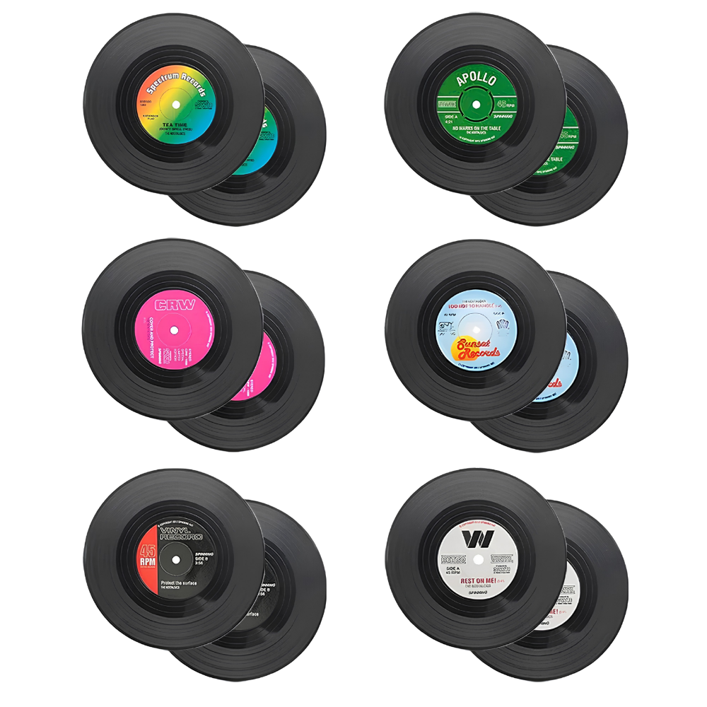 Vinyl Record Shaped Retro Music Drink Coaster Set