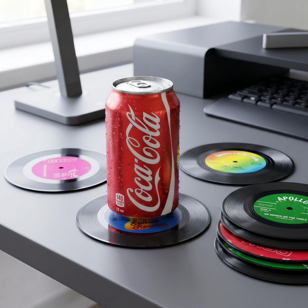 Vinyl Record Shaped Retro Music Drink Coaster Set