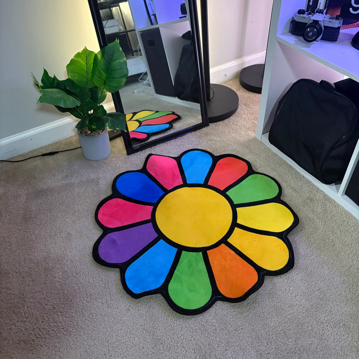 Rainbow Sunflower Print Colorful Floral Accent Rug