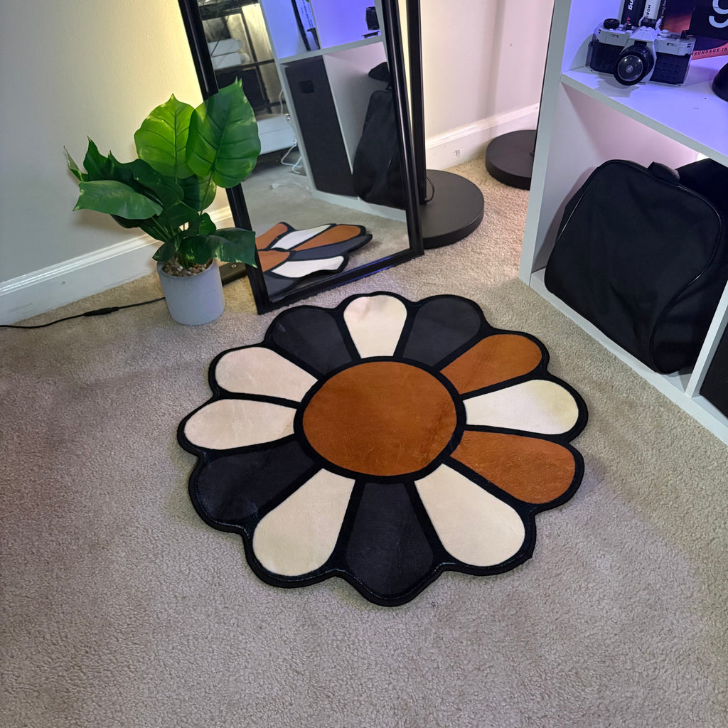 Brown Sunflower Print Boho Accent Rug