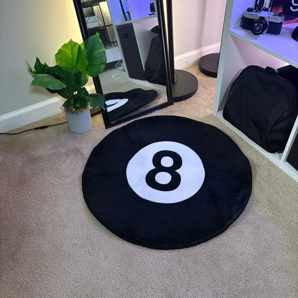 8 Ball Round Accent Rug for Billiard Themed Floor Decor