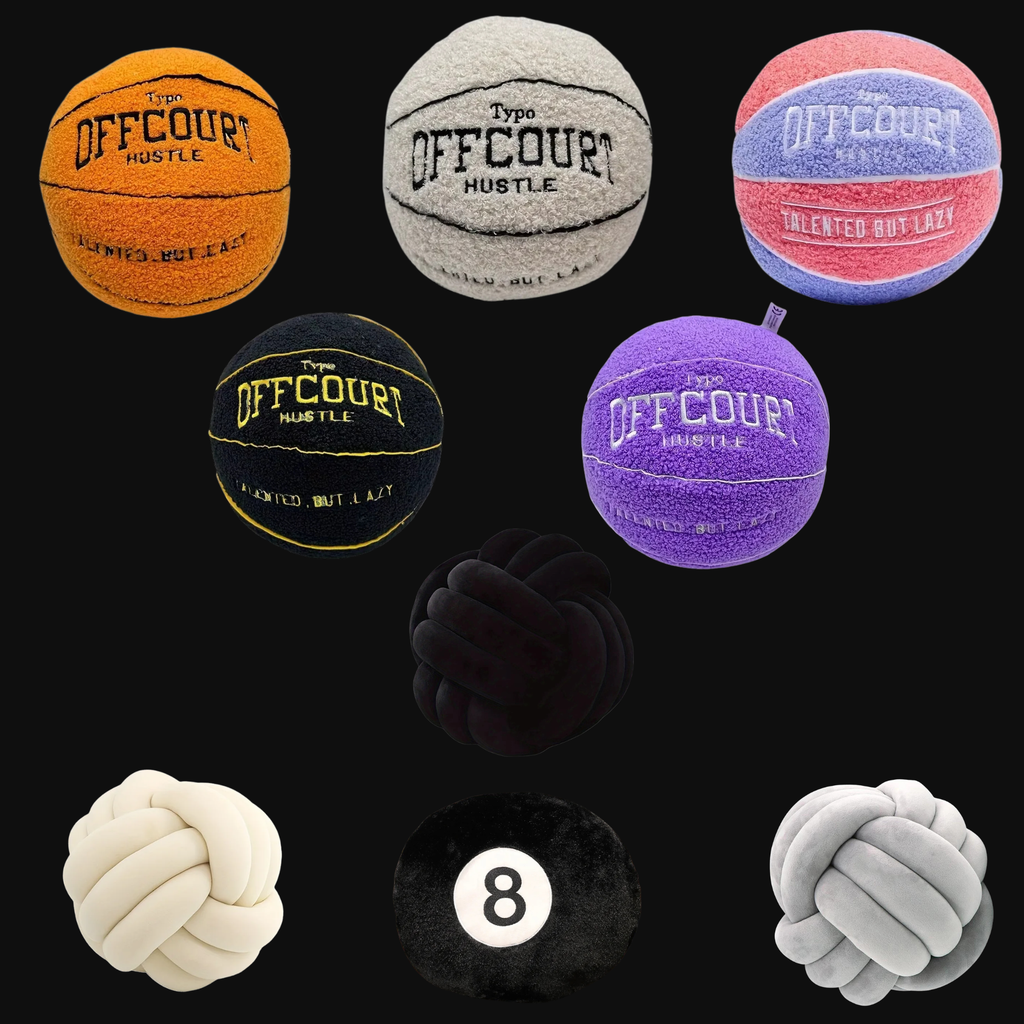 Novelty Throw Pillow Bundle Basketball 8 Ball and Knot Set