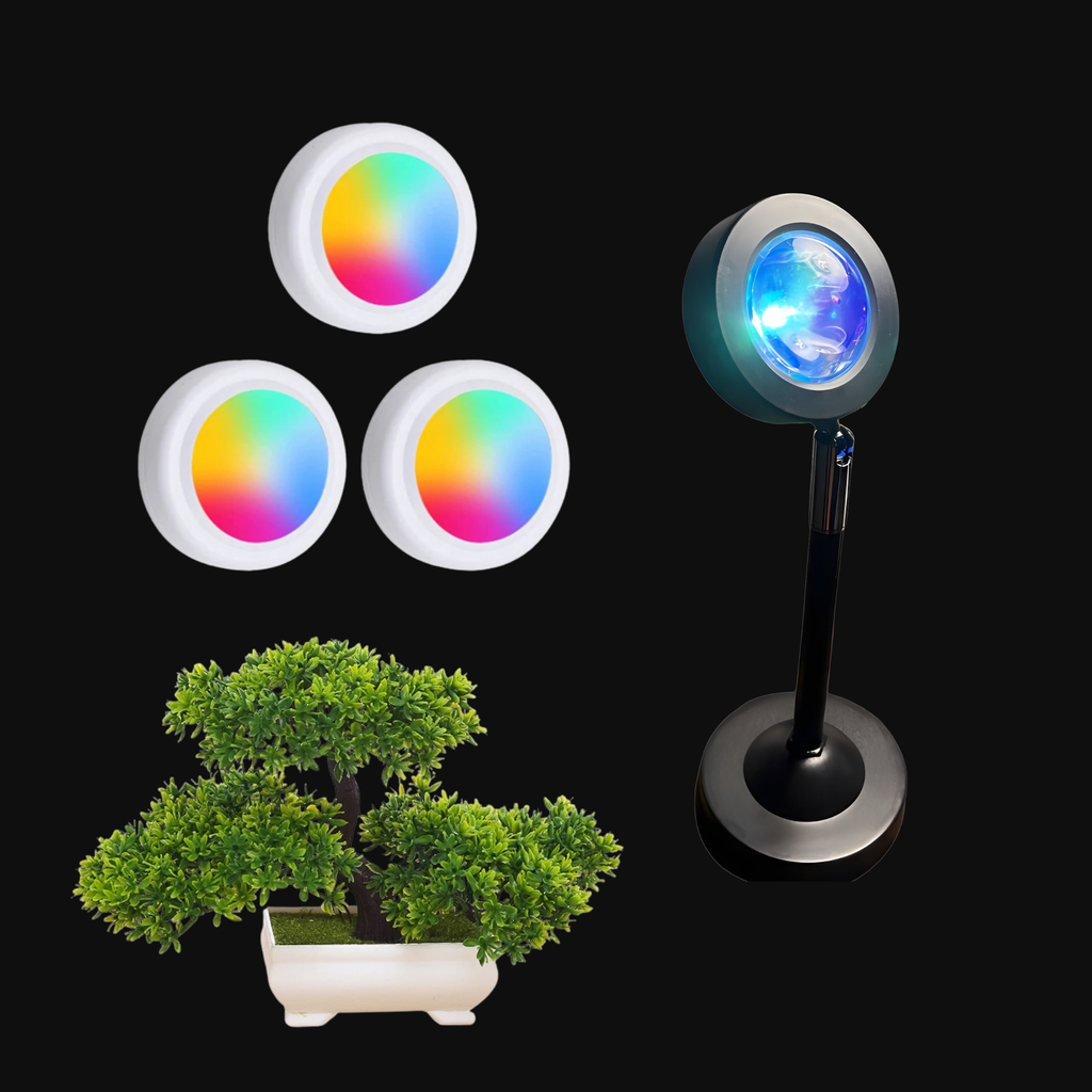 Room Decor Starter Set with Sunset Lamp and Puck Lights