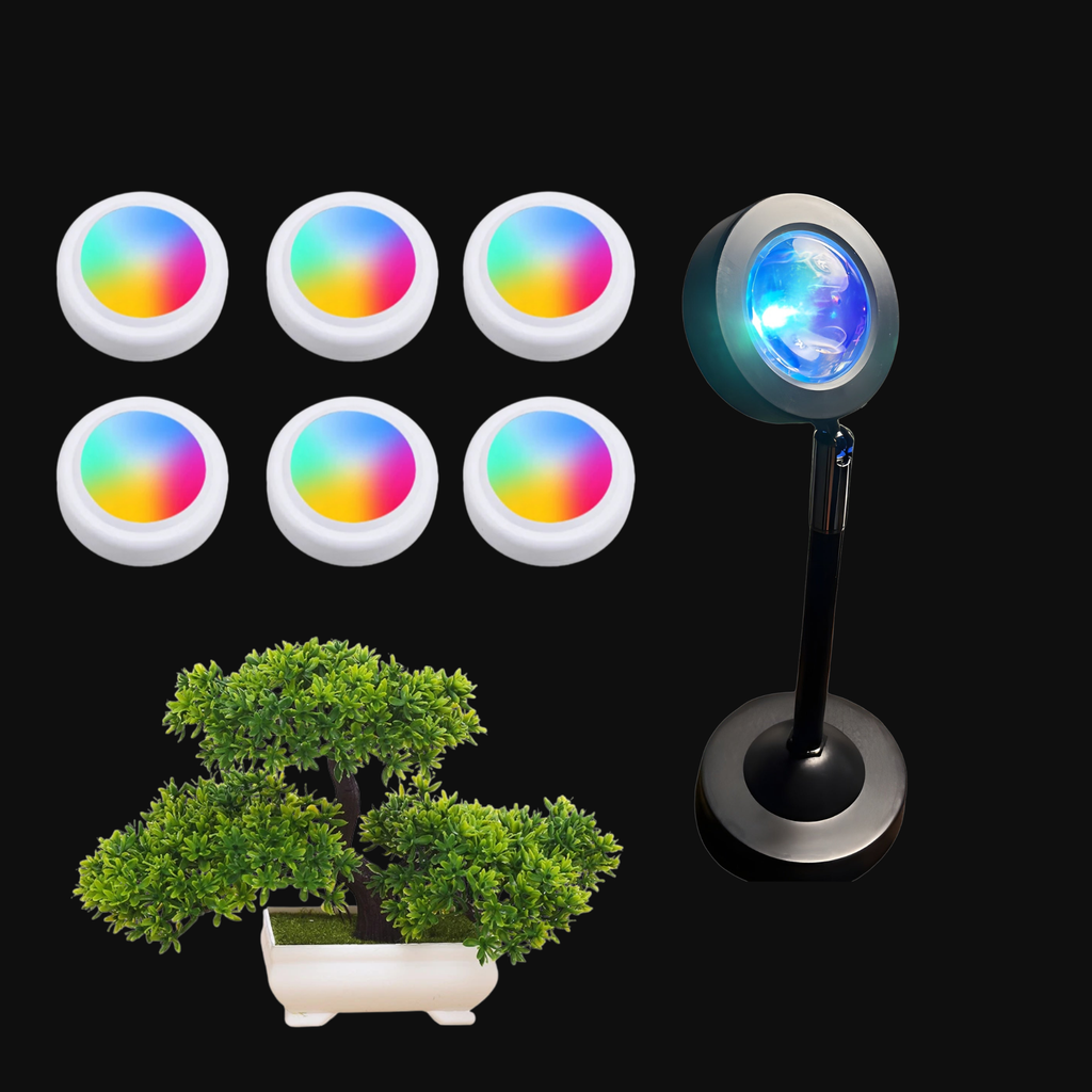 Room Decor Starter Set with Sunset Lamp and Puck Lights
