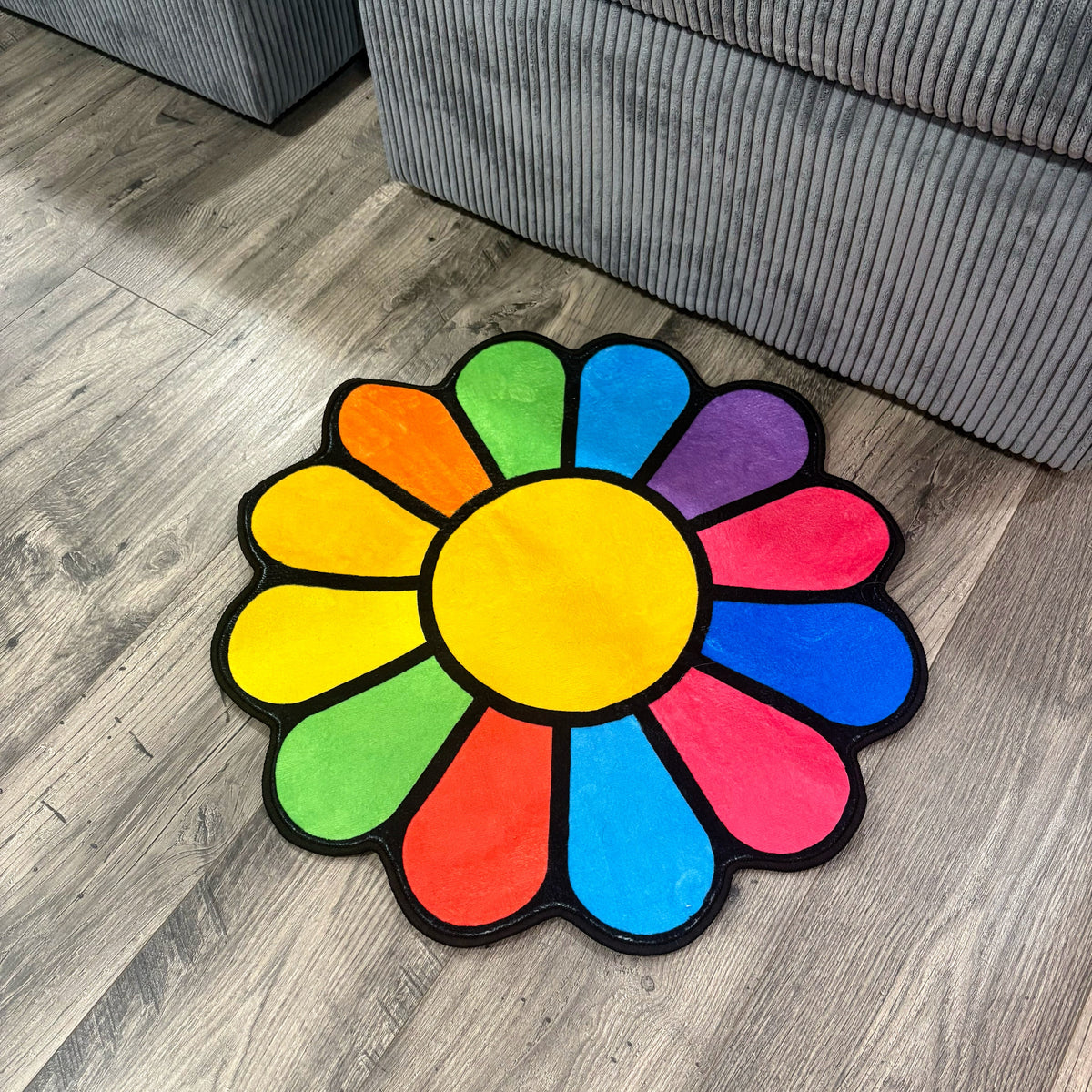Rainbow Sunflower Print Colorful Floral Accent Rug