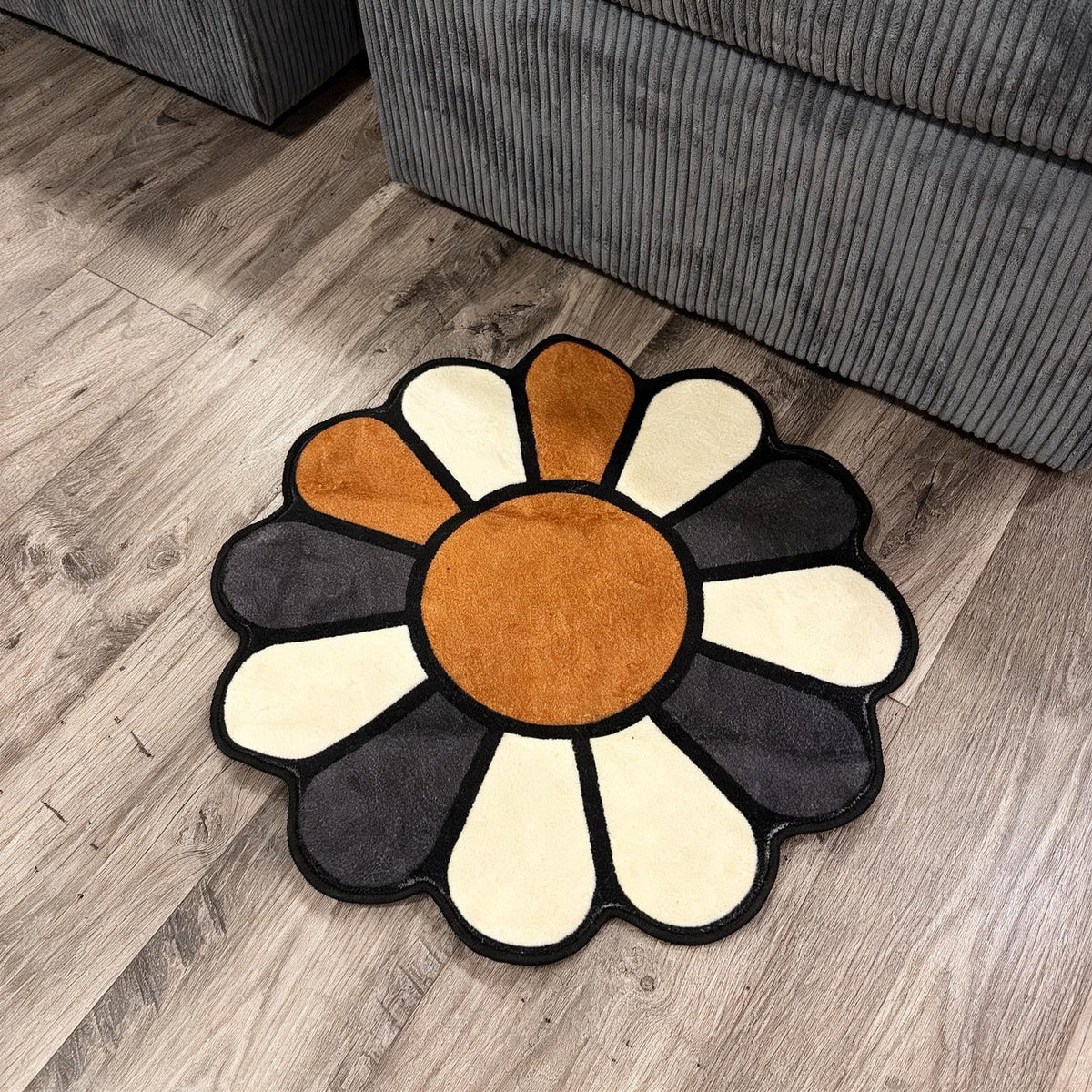 Brown Sunflower Print Boho Accent Rug