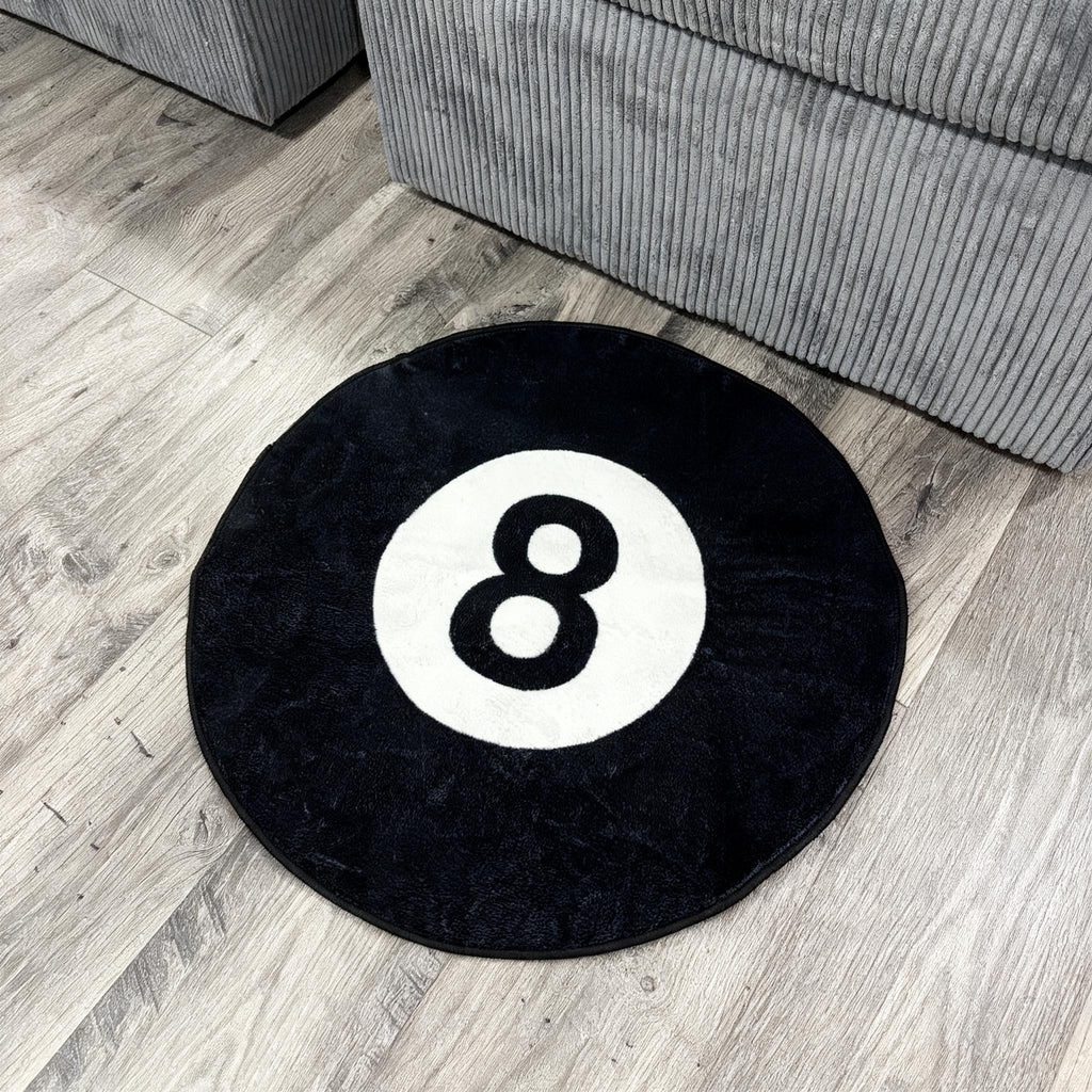 8 Ball Round Accent Rug for Billiard Themed Floor Decor