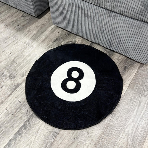8 Ball Round Accent Rug for Billiard Themed Floor Decor
