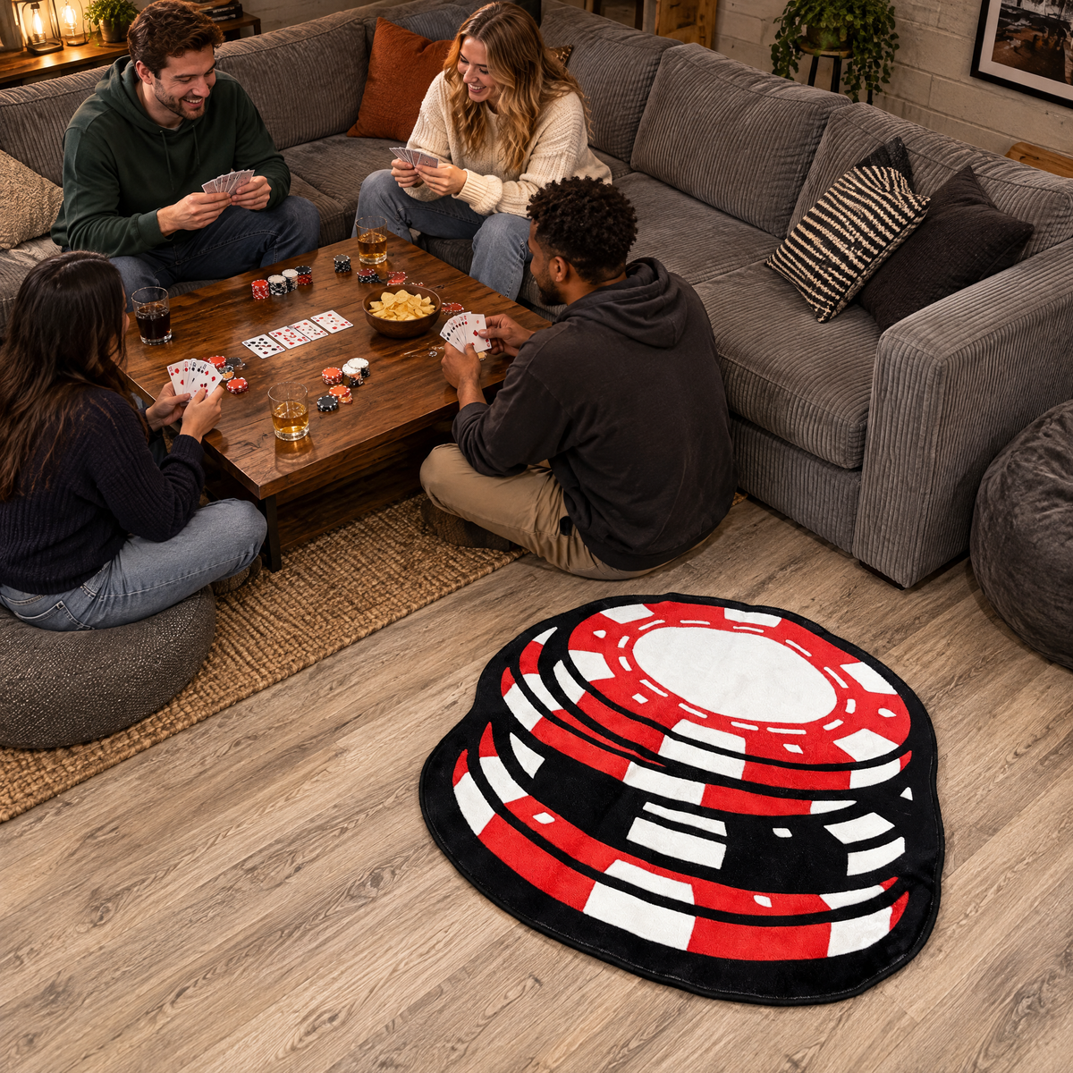 Poker Chips Rug in a lounge lifestyle setting