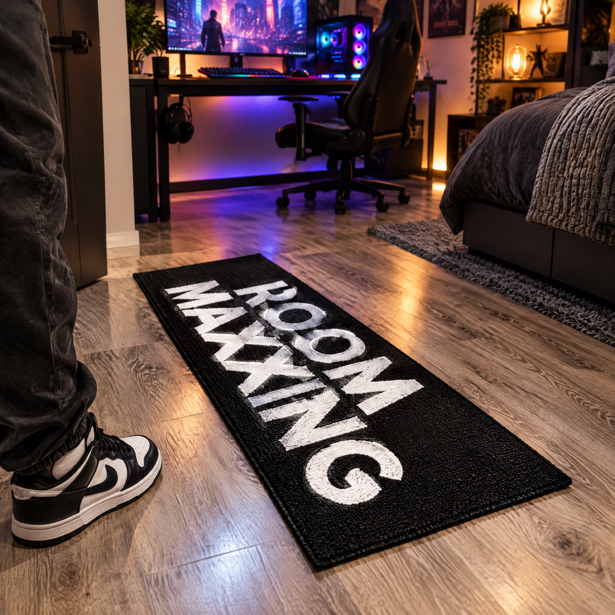 Room Maxing Rug in a gaming bedroom lifestyle setting