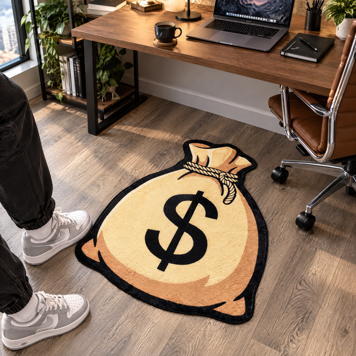 Money Bag Rug in a home office lifestyle setting