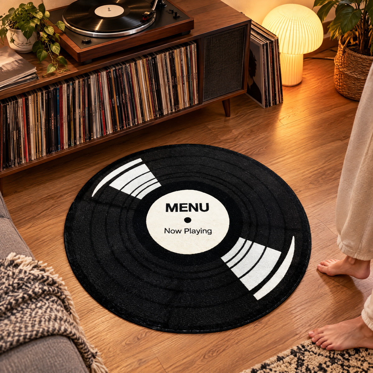 Vinyl Record Rug in a music listening room