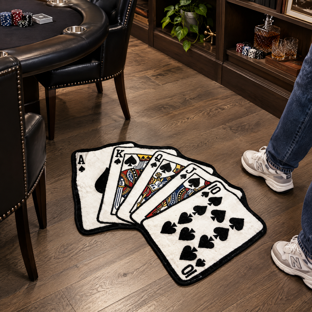 Cards Rug Royal Flush in a card room lifestyle setting