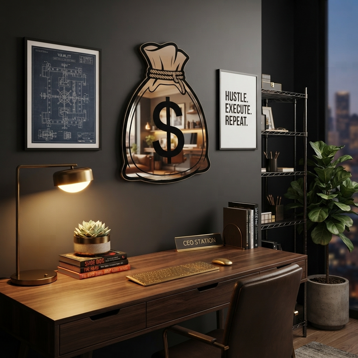 Money Bag Shaped Wall Mirror Novelty Cash Decor