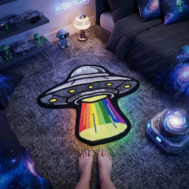 UFO Flying Saucer Shaped Glowing Beam Novelty Rug