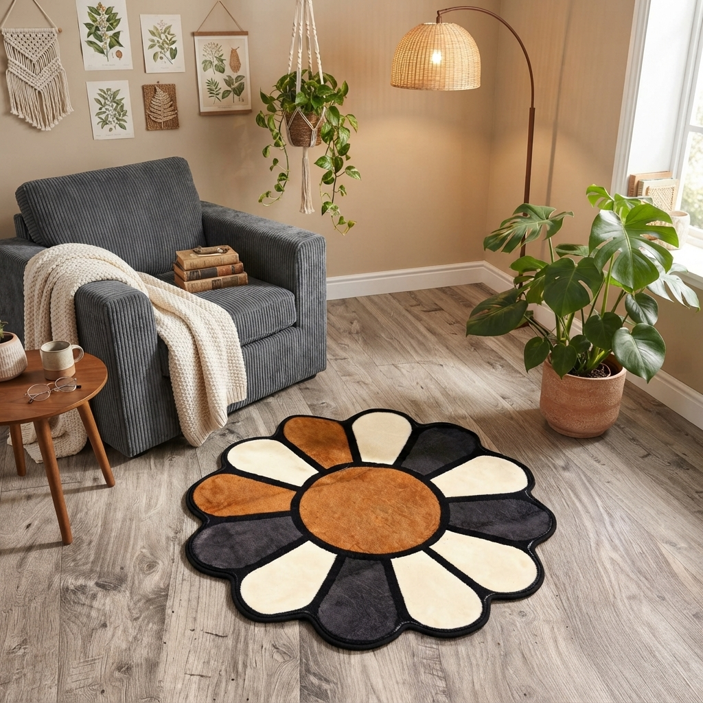 Brown Flower Rug lifestyle