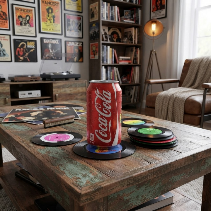 Vinyl Record Shaped Retro Music Drink Coaster Set